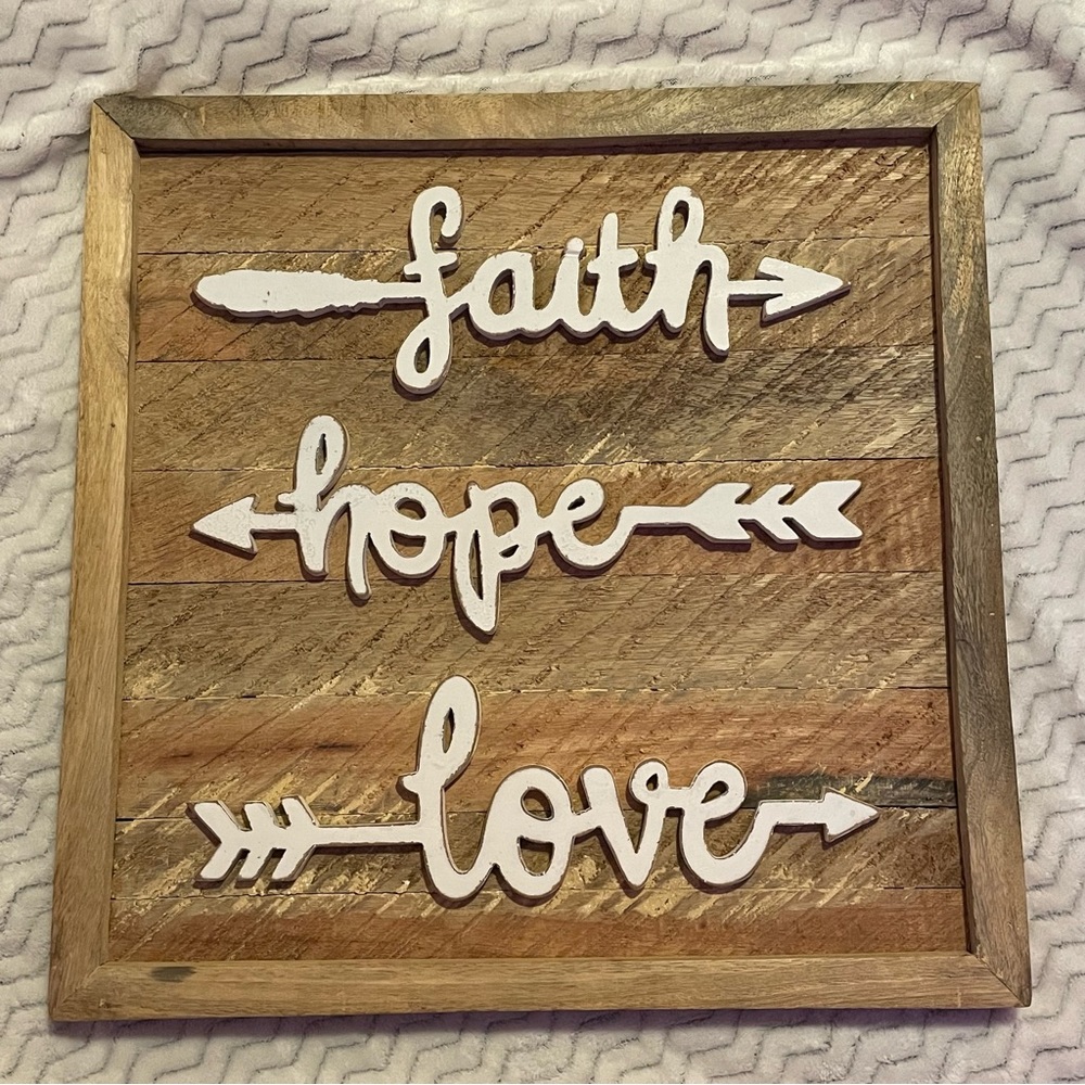 Faith Hope Love Inspirational Wooden Boho Wall Sign Decor